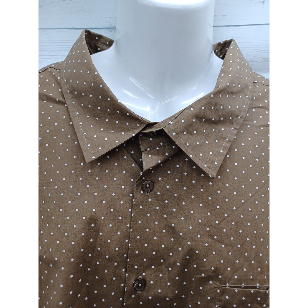 Scandia Woods Brown White Polkodot Short Sleeve Button Up Mens Shirt 3XL - Picture 2 of 8